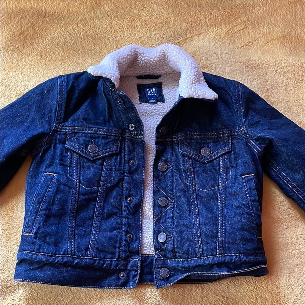GAP Blue and White Jean Jacket with Sherpa Lining